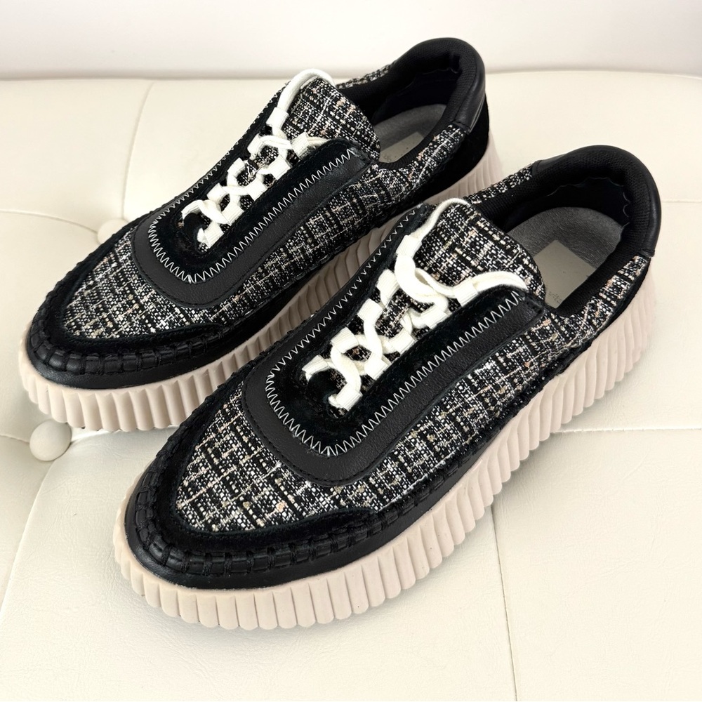 Dolce Vita Black and White Tweed Platform Sneakers